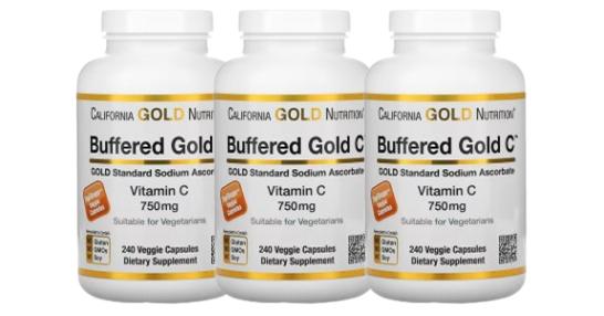 CGN 뉴트리션 <b>버퍼드</b>골드씨 비산성 <b>비타민C</b> 아스코르브산 <b>750mg</b> 베지<b>캡슐</b> 240정 3병