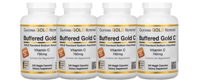 CGN 뉴트리션 <b>버퍼드</b>골드씨 비산성 <b>비타민C</b> 아스코르브산 <b>750mg</b> 베지<b>캡슐</b> 240정 4병
