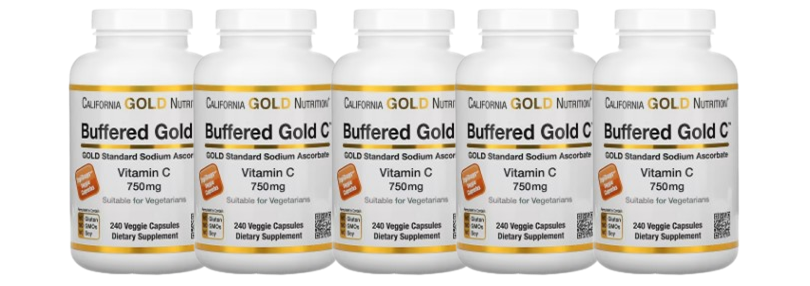 CGN 뉴트리션 <b>버퍼드</b>골드씨 비산성 <b>비타민C</b> 아스코르브산 <b>750mg</b> 베지<b>캡슐</b> 240정 5병
