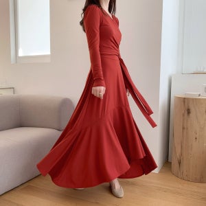 기모 롱원피스 겨울원피스 연말 파티룩 레드 블랙 결혼식하객룩 가을