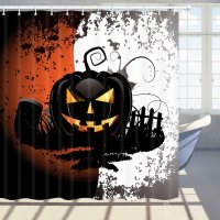 Halloween Shower Curtain Halloween Background with Cemetery and Pumpkin Bathroom Polyest[A00059966]