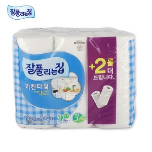 잘풀리는집 키친타올(130매) 4롤+2롤더 주방타올 행주타올 엠보싱 주방티슈 천연펄프