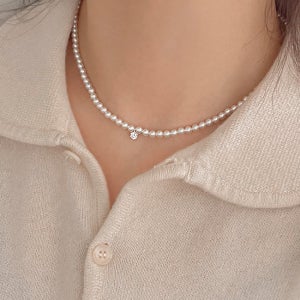 실버925 모브 큐빅 스와로브스키 진주 목걸이 3color
