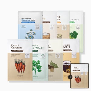 [스킨푸드][10+10매 구성] 시트 마스크 10매 8종 (당근/미나리/로열허니/감자/라이스/블루캐모마일/샤인머스캣시카/도토리) (+캐롯 마스크 2매 증정)