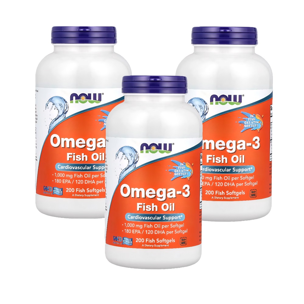 나우푸드 오메가3 <b>피쉬오일 1000mg</b> 200정 피쉬 소프트젤 X 3통