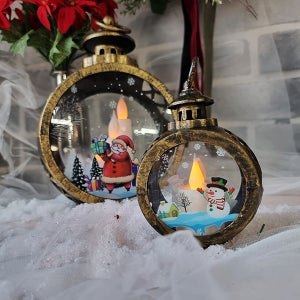 창밖으로 보라 양초 등불 / 귀여운 산타 눈사람 크리스마스 무드등 LED 장식품 소