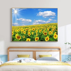 보석십자수 푸른 하늘 꽃밭 풍경 해바라기 꽃 풍경화 구슬 비즈 공예 자수 대형 도안 세트