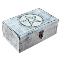 Vintage Jewelry Box with Lock Crystal Storage Wicca Pentagram Oak Wooden Toy White