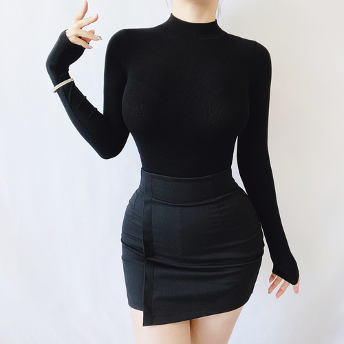 자체제작 베이직 반목 골지 긴팔티 10color 여자 가을 겨울 블랙 슬림핏 반폴라 폴라티