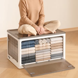 대형 폴딩 리빙박스 옷 수납 정리 투명 화이트 오리지널S