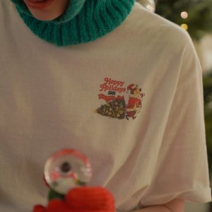 당일배송 루즈핏 크리스마스 요기베어 프린팅 피치 기모 반소매 티셔츠 연말룩