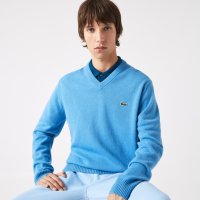 라코스테 브이넥 울 스웨터 블루 니트 보온 상의 V-Neck Wool Sweater