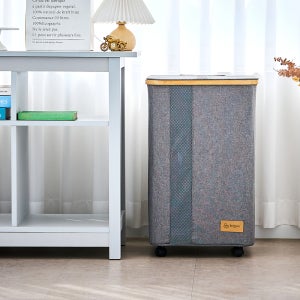 공기순환 80L 대용량 런드리 바구니 바퀴형 린넨 패브릭 빨래바구니 매쉬 세탁물 수납함