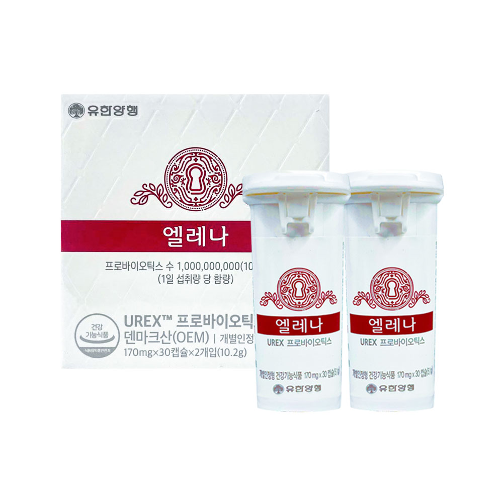 엘레나 질<b>유산균</b> 60캡슐 2개월분 유한양행 <b>여성</b> 질건강 UREX 덴마크 프로바이오틱스