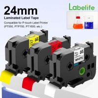 라벨 리본 호환 리필 프린터 색상 테이프 24mm Brother P touch Black on White Yellow Label Printer Tape PTP700 710