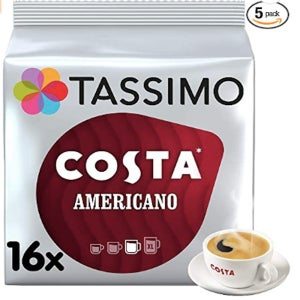 타시모 코스타 아메리카노 80 캡슐 Tassimo Costa Americano Coffee Pods (Pack of 5, 80 Coffee Capsules)