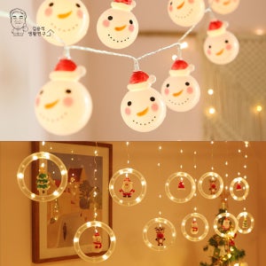크리스마스 장식 전구 LED 가랜드 산타 루돌프 눈사람 연말 인테리어 줄조명 트리소품 세트