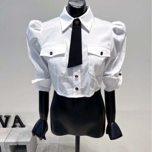 [VIVA] 22W 배색타이 숏 셔링 크롭셔츠