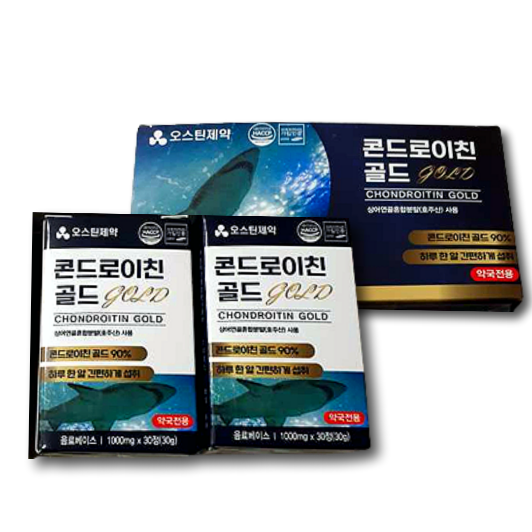 (약국판매) <b>오스틴제약</b> 콘드로이친 골드 1000mg x 90정 3개월분 상어연골 관절건강