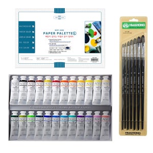 신한 전문가 아크릴물감 20ml 24색 팔레트 붓 세트