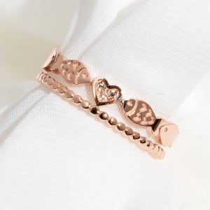 14K 두줄 물고기 반지 하트 볼 레이어드 우정링 애끼