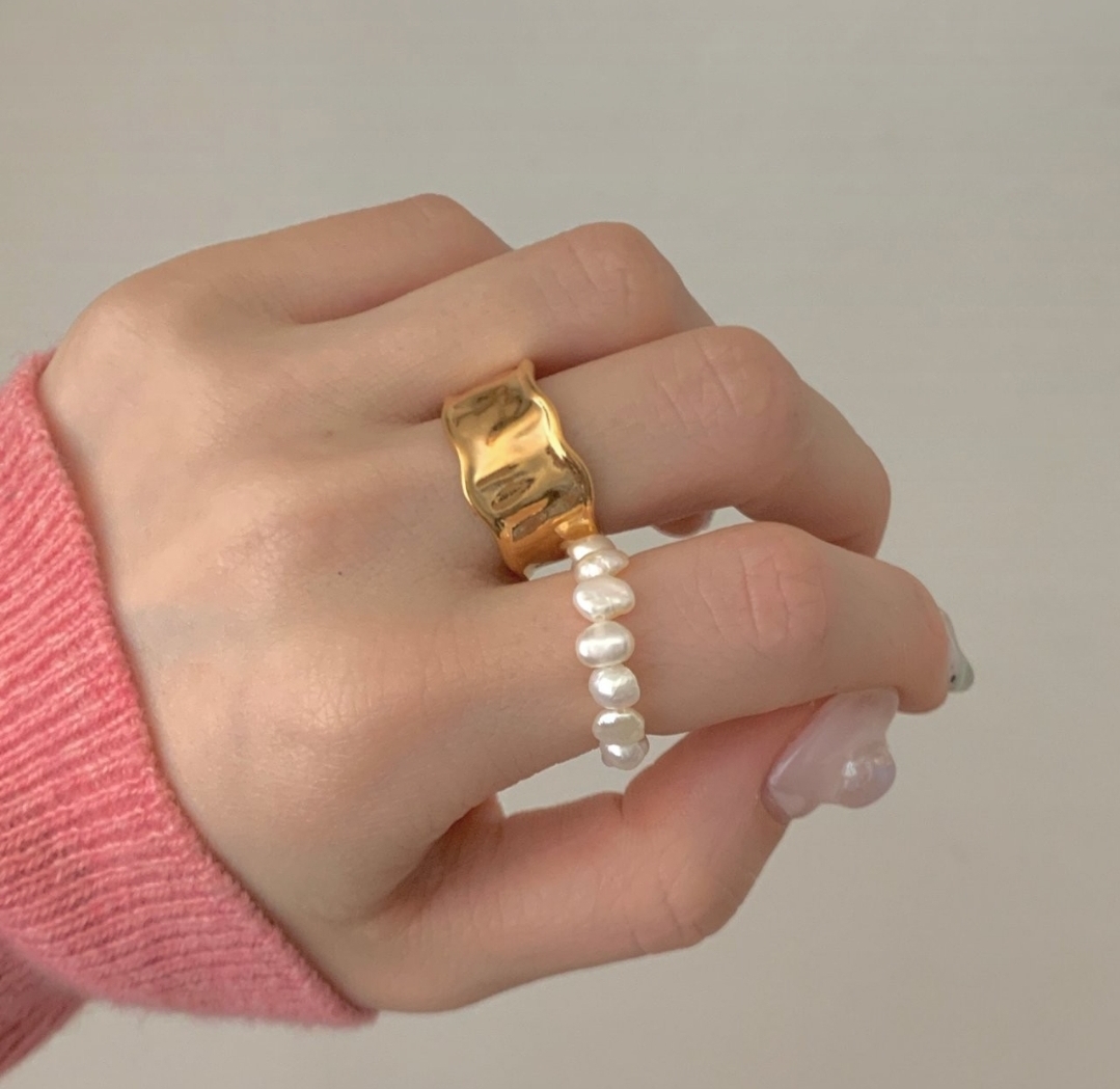 못난이 천연 담수 진주반지 /레이어드 진주반지
