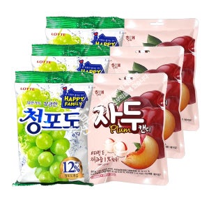 롯데 청포도캔디(153g) 3봉+해태 자두캔디(130g) 3봉