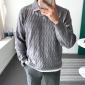 부드러운 남자 니트 꽈배기 오픈 카라 스웨터 sb1251 이미지