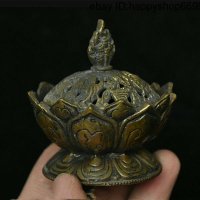 제사 향로 상 침향 인센스스틱 차 제기 향대 향받침대 Old China Buddhism Bronze Lotus Flower Incense Burner Censer Thurible