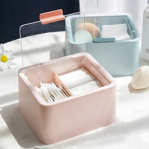 소품 문구 화장솜 면봉 먼지 차단 수납 정리함 간식 바구니