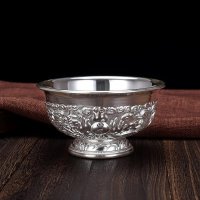 소식 한국도자기 이중스텐 다이어트 미니 공기 Dragon Phoenix Chengxiang silver bowl sterling 999 baby adult household ste