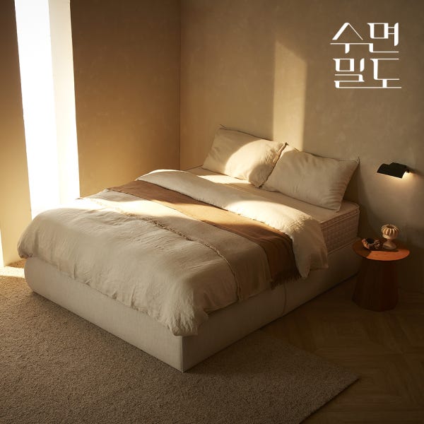 [수면밀도] 허리 환자가 만든 패브릭 침대 프레임 허리에 좋은 수면 평상형 스퀘어 무헤드 S/SS겸용 아이보리