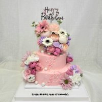 핑크 2단 케이크(미니+2호사이즈+생일토퍼제공)