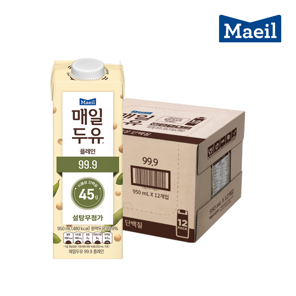 매일유업 매일두유 99.9 950ml 12팩 설탕무첨가 대용량 이중포장