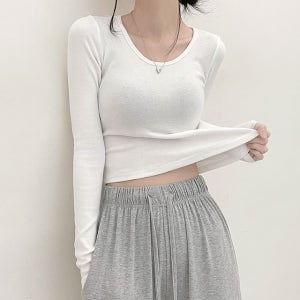 [도톰/스판!]톡톡기모랍빠라운드크롭긴팔티(4color)
