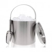 Insulated Stainless Steel Ice Bucket with Scoop, Lid and Handle (6.6 x 7.5 in)