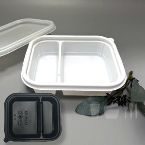2칸 반찬용기 사각화이트,블랙 600세트 일회용(EH12144-2A)