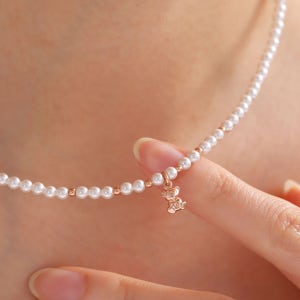 14K 금볼 미니 베어 곰펜던트 진주목걸이