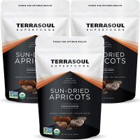 수입건과류 Terrasoul Superfoods 유기농 살구 6파운드3팩 - 햇볕에 말린 것 무황화 섬유