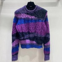 명품 로렌 퍼플 보라 꽈배기 울 니트 스웨터 그라데이션 패턴 겨울 세미 캐쥬얼 데일리룩 풀오버