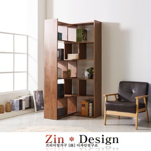 E0 고무나무 원목 코너 책장 700 4단
