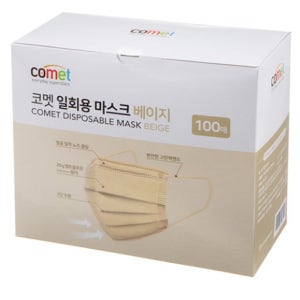코멧 일회용 마스크 베이지 100개입 x 2팩 고품질 편한 3중구조 MB필터 고탄력