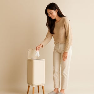 루미 자동센서 휴지통 20리터 종량제 스마트 원목다리