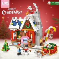 Loz 1223 다이아몬드 미니 스트리트 크리스마스 테마 블록 Diy 시티 프렌드 트리 하우스 어린이 선물 브릭 장난감