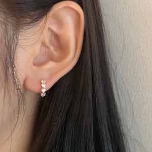 14k 18k 원터치 하트큐빅 링 귀걸이