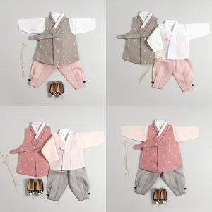 마레한복 53 54 남아한복 돌아기 초등 15호까지 살구색 회색 배자