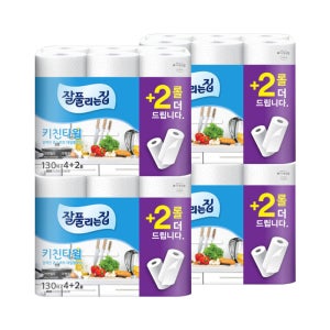 미래생활 잘풀리는집 천연펄프 키친타월 130매 6롤x4팩