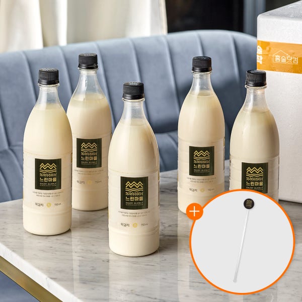 홈술닷컴 무아스파탐 프리미엄 느린마을막걸리 750ml x 5입 + 머들러 증정