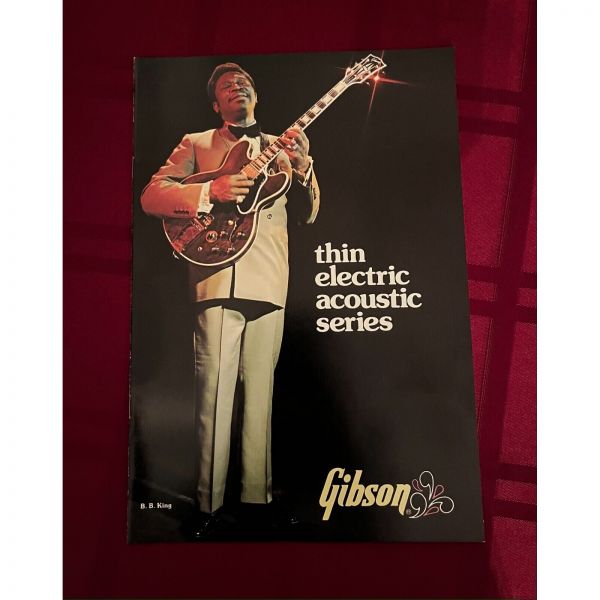 Gibson 깁슨 기타 표지에 BB KING이 있는 얇은 일렉트릭 어쿠스틱 시리즈 브로셔 NOS/70년대