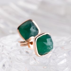 14K 그린오닉스 사각 돔 원석 원석 딱붙는 아내 생일 선물 스터드 금침 귀걸이